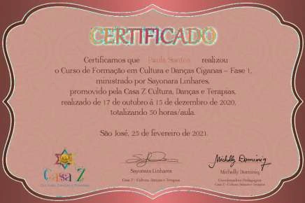 Certificado · cultura e danças ciganas