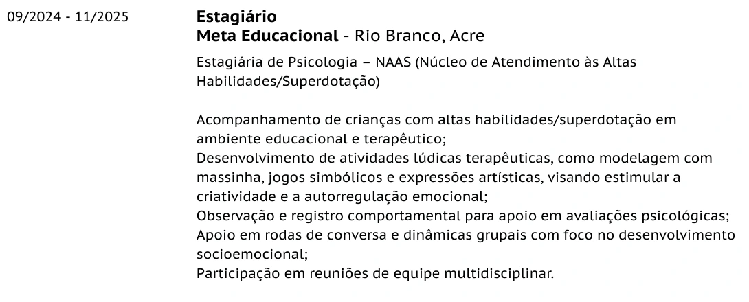 Registro curricular · estágio no NAAS